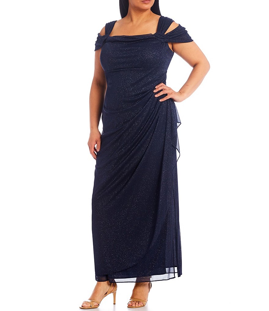 NWT-Alex Evenings 132751  Gown With Sequin Shoulders And Draped Neck Orig $275