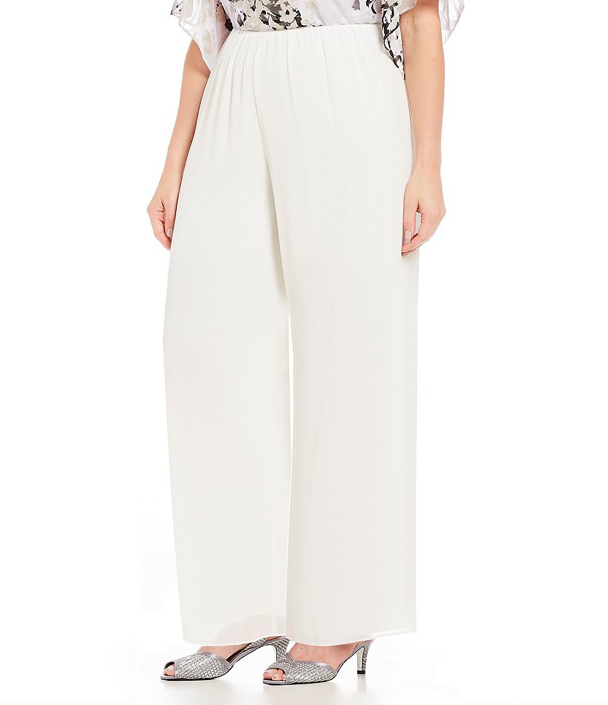 Alex Evenings Plus Size Silky Chiffon Wide Leg Elastic Waist Pants ...