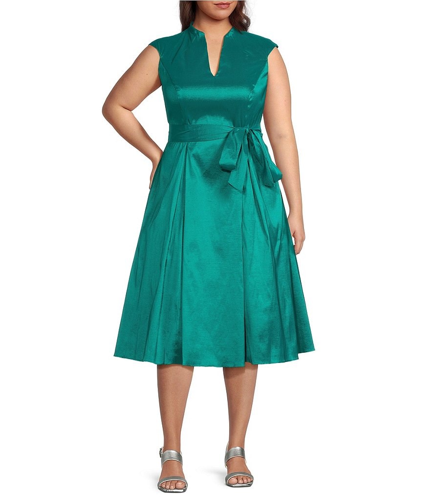 Alex Evenings Plus Size V-Neck Sleeveless Taffeta Dress - Hot Teal - Size 22w