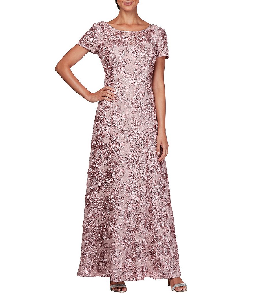 alex evenings rosette shimmer gown