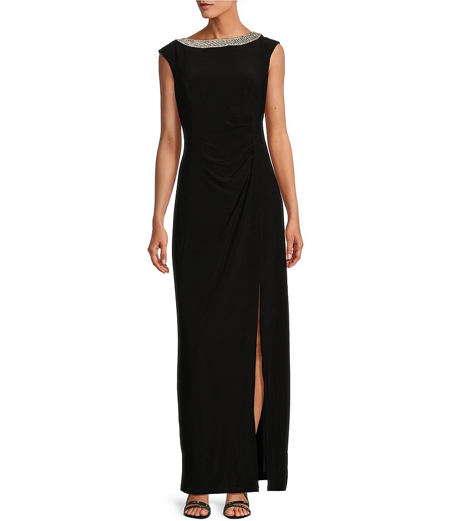 Alex Evenings Sleeveless Embellished Crew Neck Front Slit Gown | Dillard's