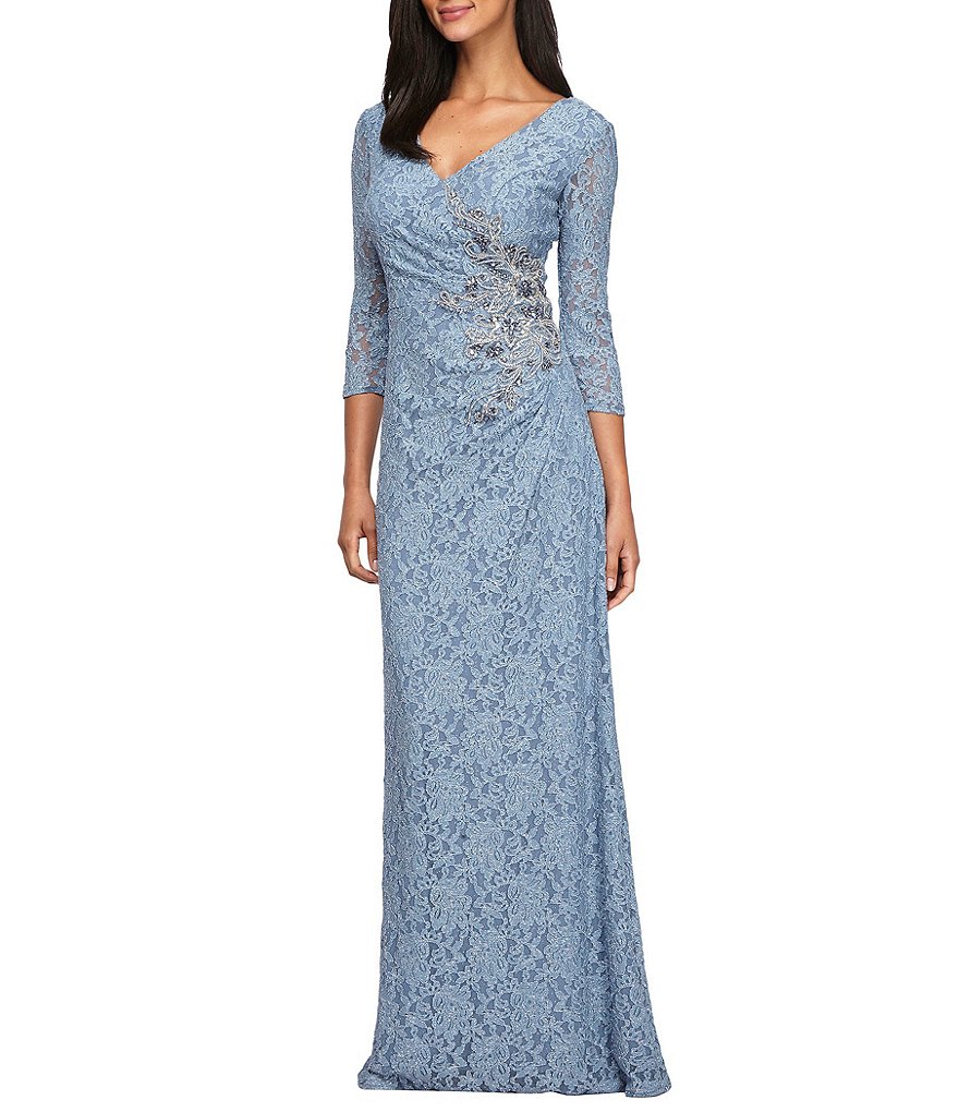 Alex Evenings Surplice V-Neck Beaded Lace Gown | Dillards