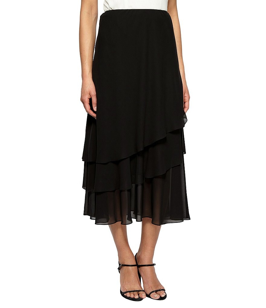 Alex Evenings Tiered Ruffle Chiffon A-Line Midi Skirt | Dillard's