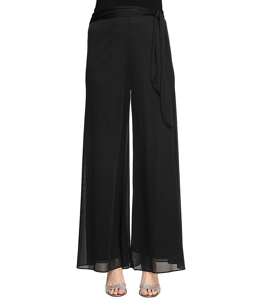 Alex Evenings Tie Waist Wide Leg Mid Rise Flowy Mesh Pants | Dillard's