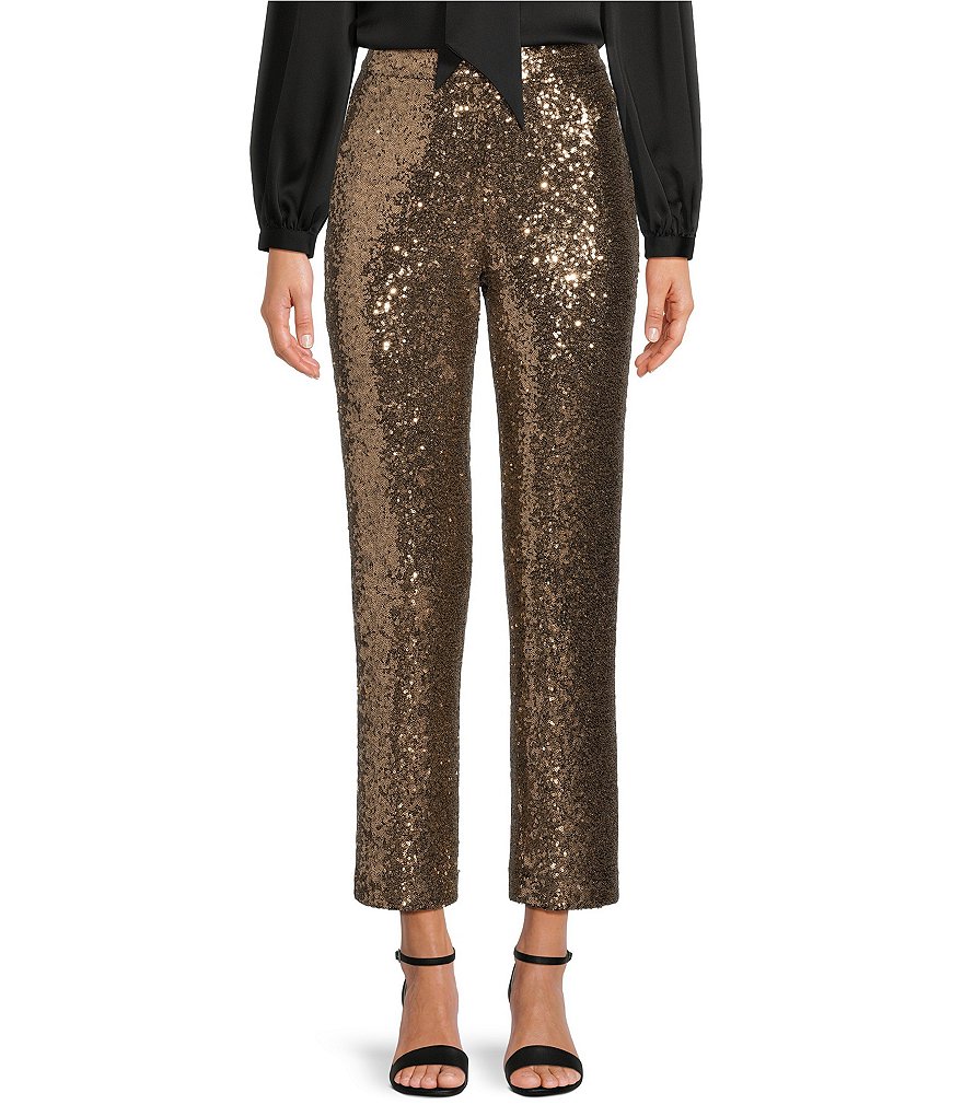 $350 NWT ANIYE BY Womens Gold Pants XS Wedding Wide Leg Sequin Sparkle High  Rise