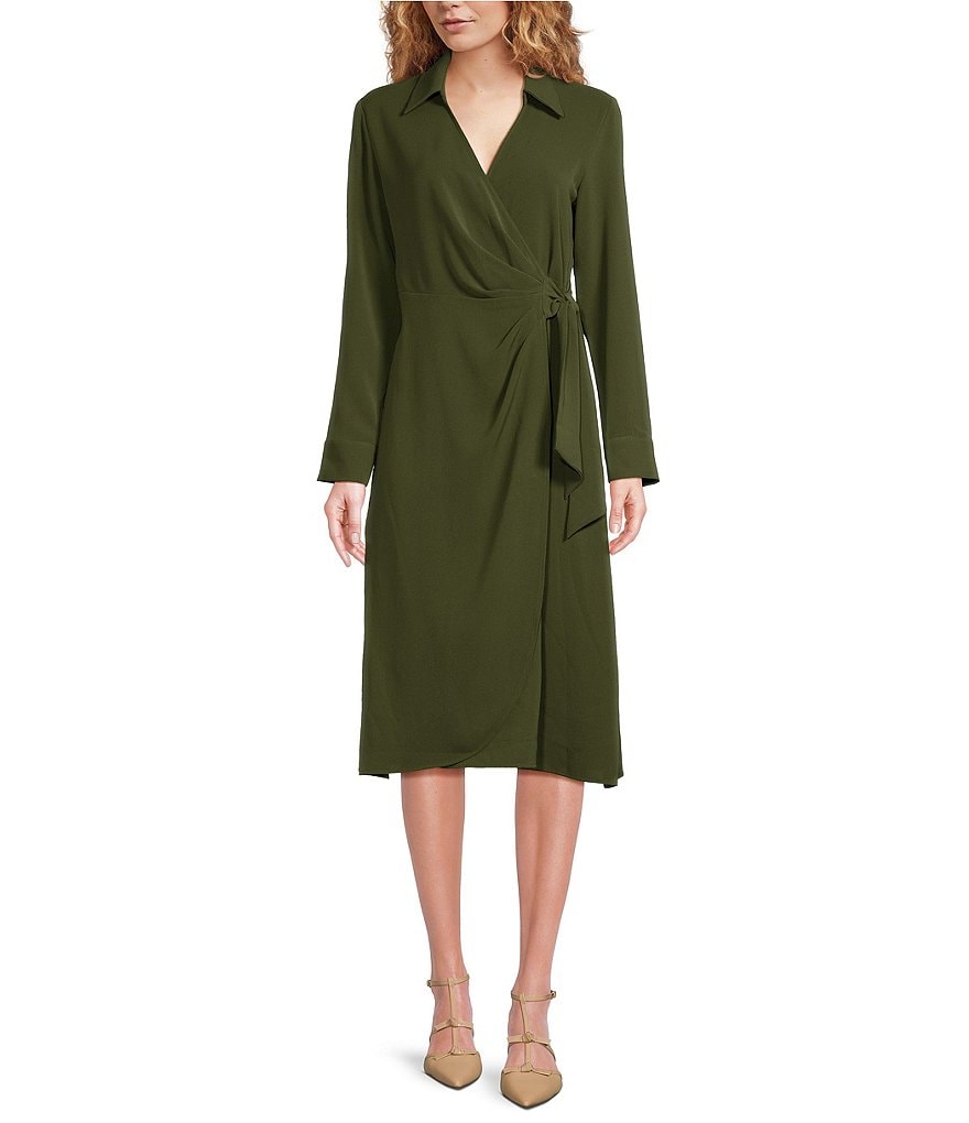 Alex Marie Hayden Tie sold Waist V-Neck Long Blouson Sleeve A-Line Chiffon Midi Dress