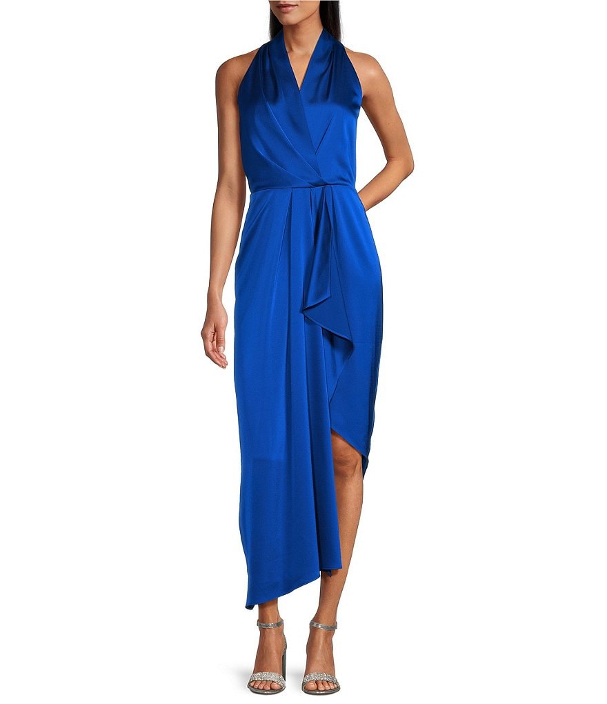 Alex Marie Hazel Surplice V Neck Sleeveless Satin Asymmetrical Hem