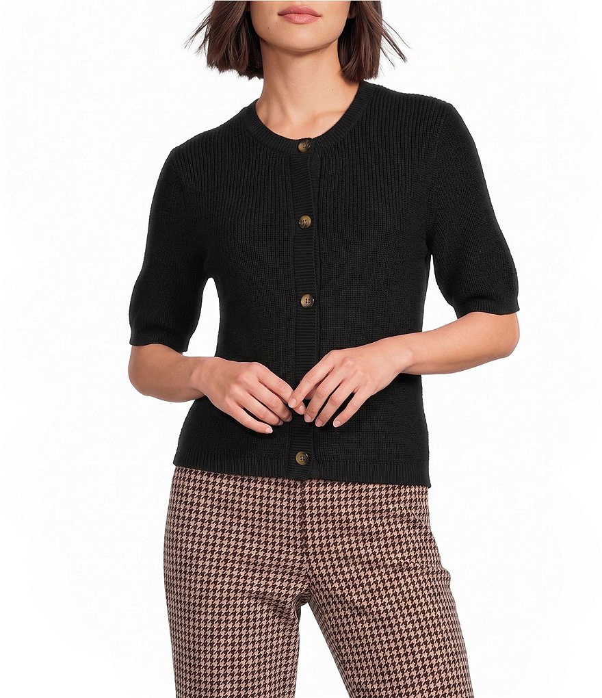 Julia Desert Terry Yarn Round Neck Short Sleeve Cardigan