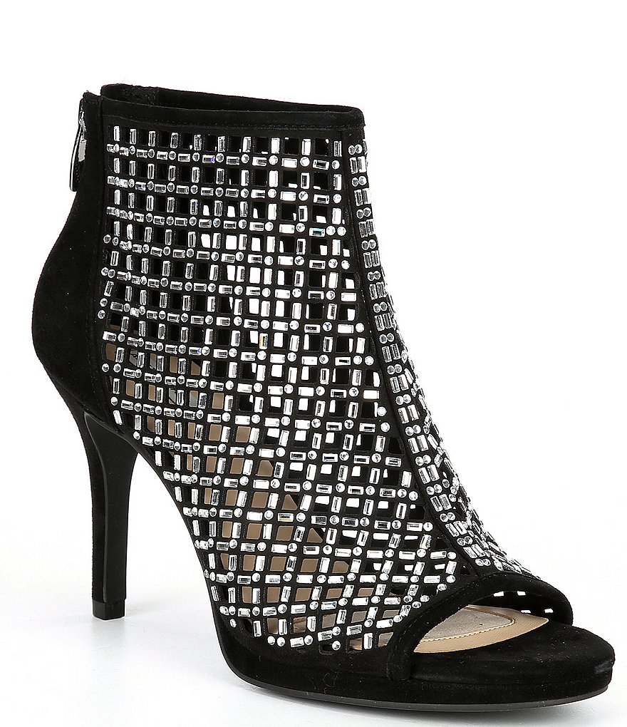 Alex Marie Livia Suede Rhinestone Embellished Peep Toe Heels | Dillard's