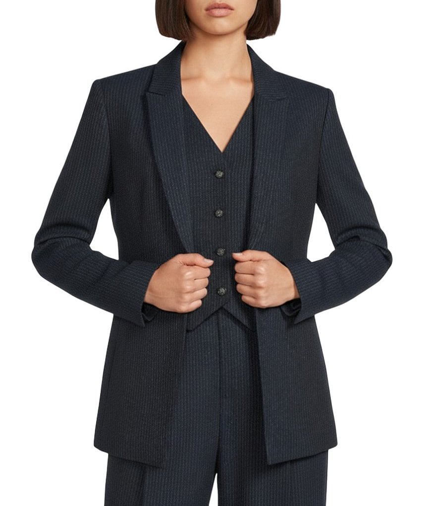 Liza Novelty Stripe Suiting Peak Lapel Long Sleeve Jacket