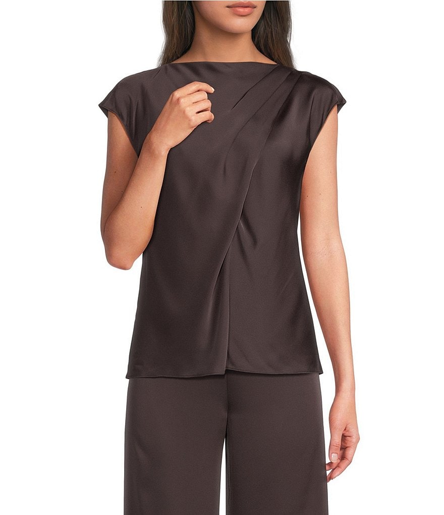 Alex Marie Miranda Satin Mock Neck Cap Sleeve Blouse | Dillard's