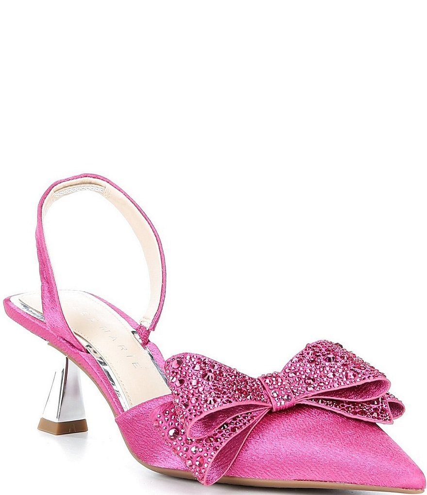 Alex Marie Wendy Satin Rhinestone Bow Slingback Pumps | Dillard's