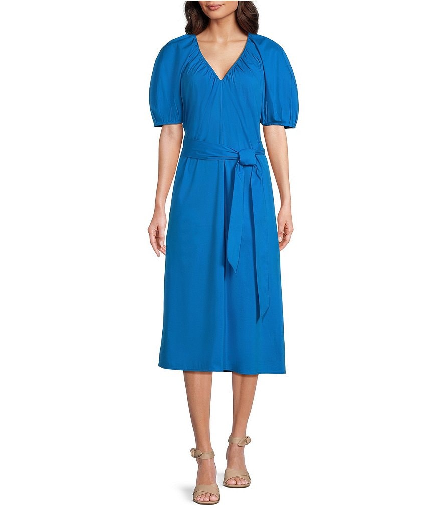 Alex Marie x Brrr° Everly V-Neck Puff Sleeve Midi Dress | Dillard's