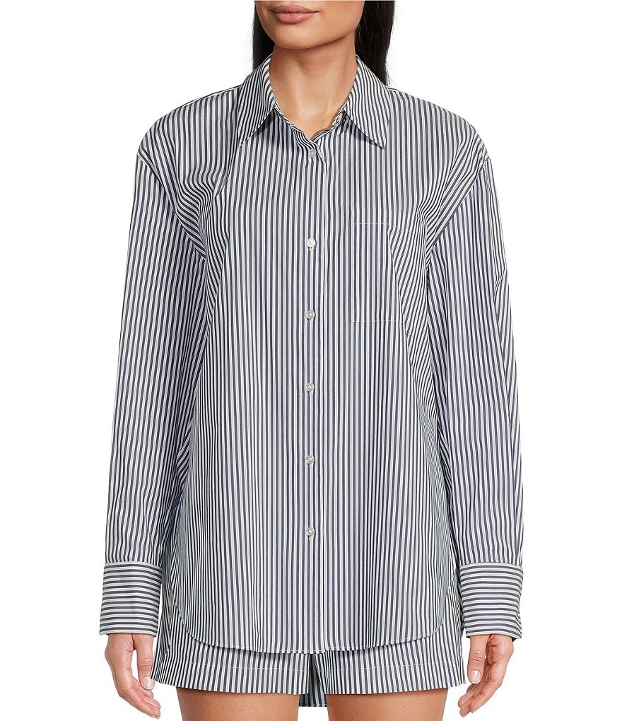 Alex Marie x Brrr° Iris Pin Stripe Point Collar Button Front Blouse ...