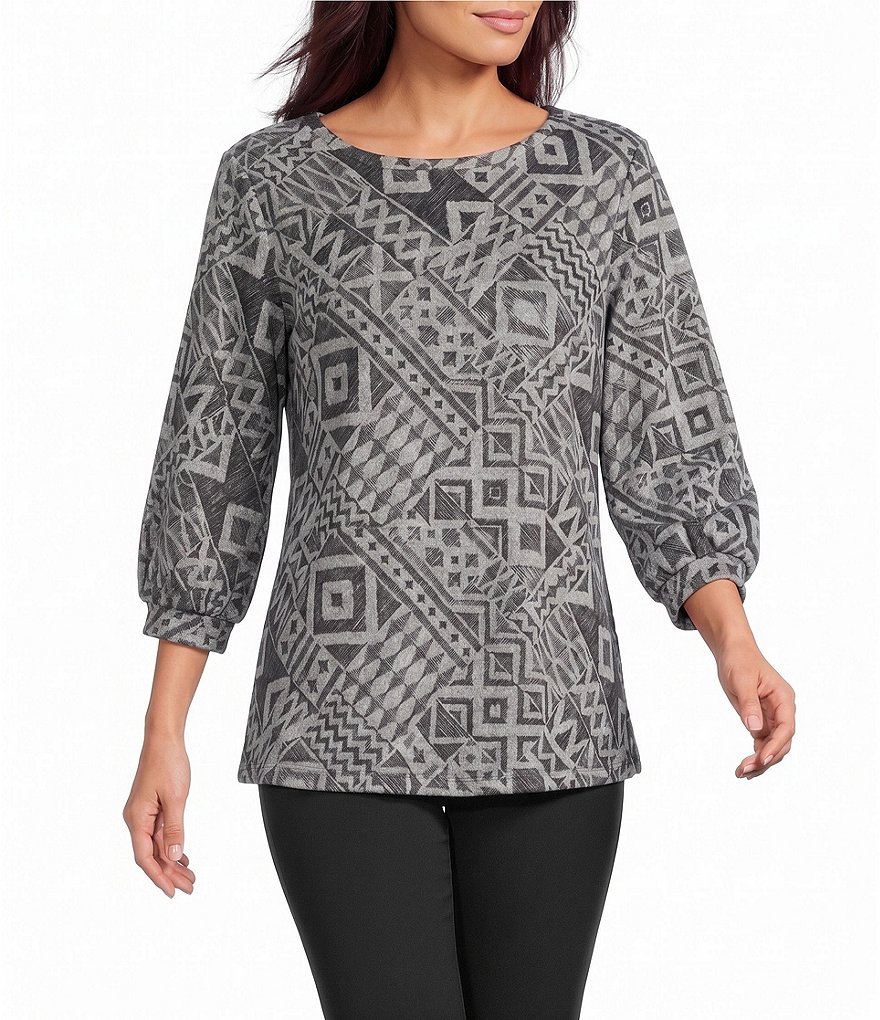 Brushed Knit Round Neck 3/4 Sleeve Tunic