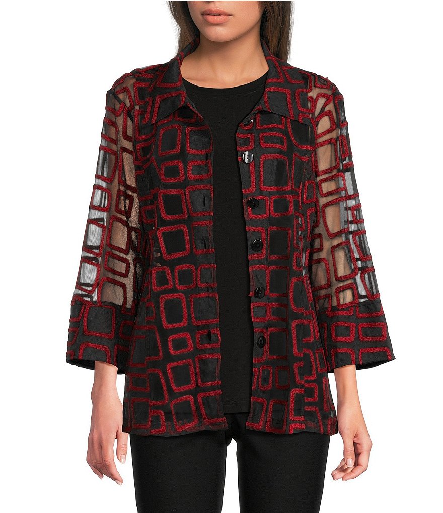 ジャケット・アウター MEDI LACE EMBROIDERY COLLAR JACKET&PANTS Ali Miles Jacquard Knit Mesh Square Embroider Point Collar 3