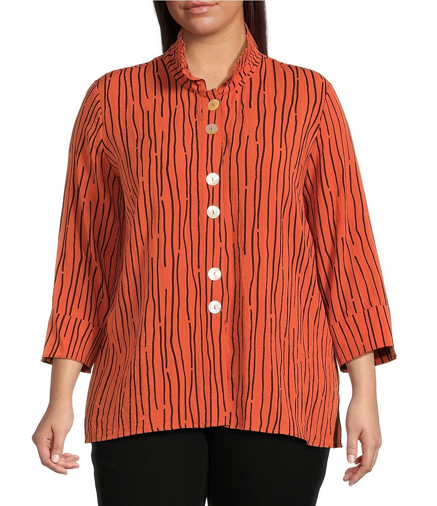 mideal frill stripe tunic shirt /ネイビー mideal frill stripe tunic shirt /ネイビー