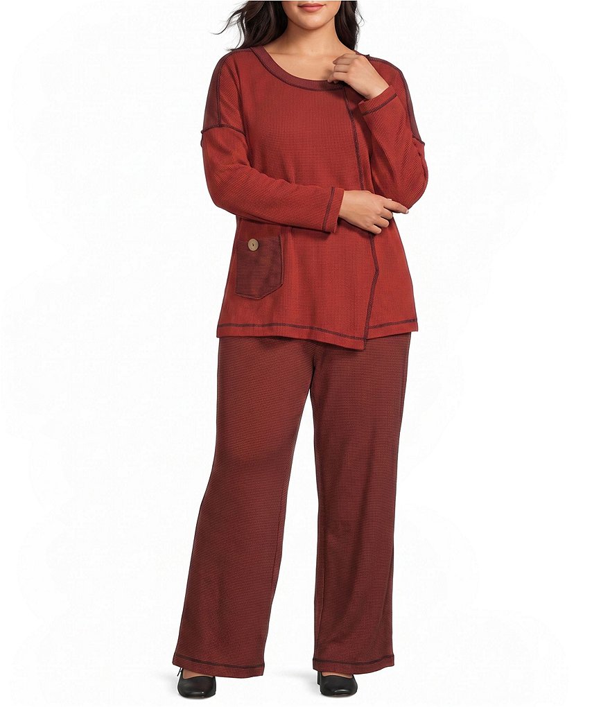 Plus Size Textured Knit Wide Leg Elastic Waistband Pull-On Coordinating Pants thumbnail 3