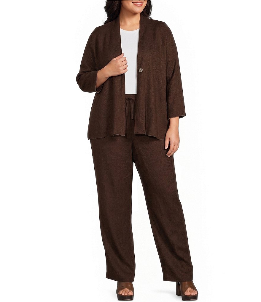 Plus Size Woven Band Collar 3/4 Sleeve Singe Button Front Jacket thumbnail 4