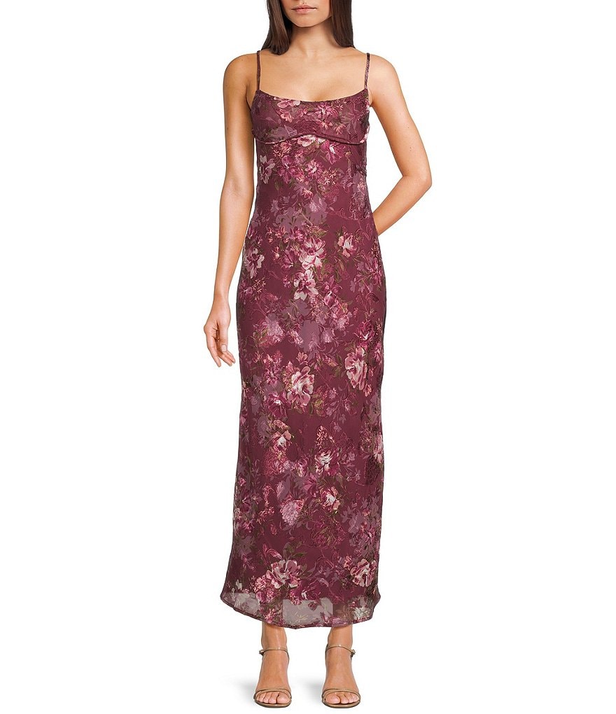 Allison & Kelly Floral Printed Chiffon Jacquard Drape Back Long