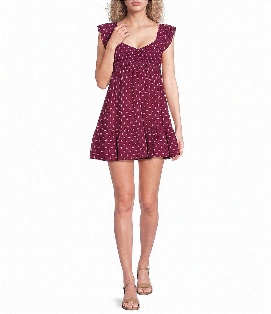 Seersucker Dotted Smocked Flutter Sleeve Dress thumbnail 4