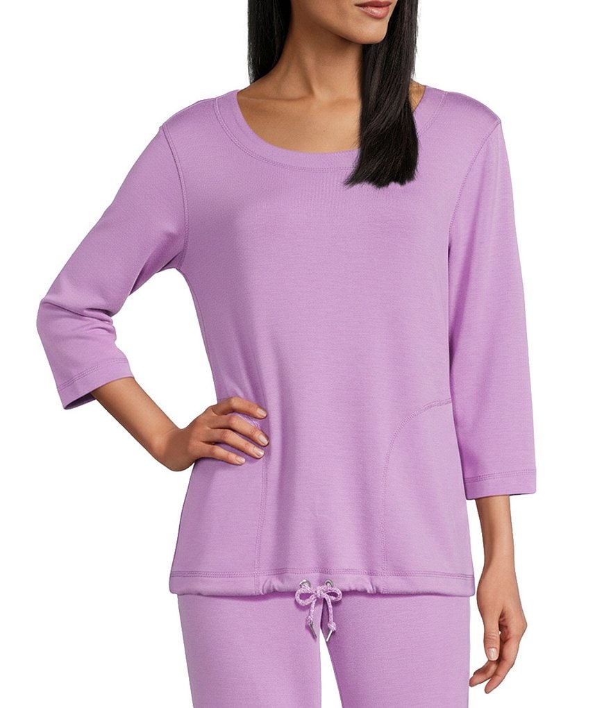 Allison Daley 3/4 Sleeve Crew Neck Drawstring Hem Scuba Knit Top