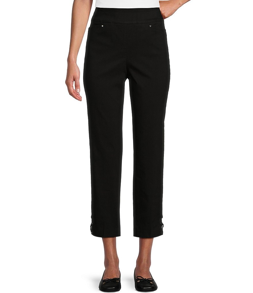 Allison Daley Inset Hem Detail Elastic Waist Tummy Control Pull-On Straight  Leg Cropped Pants