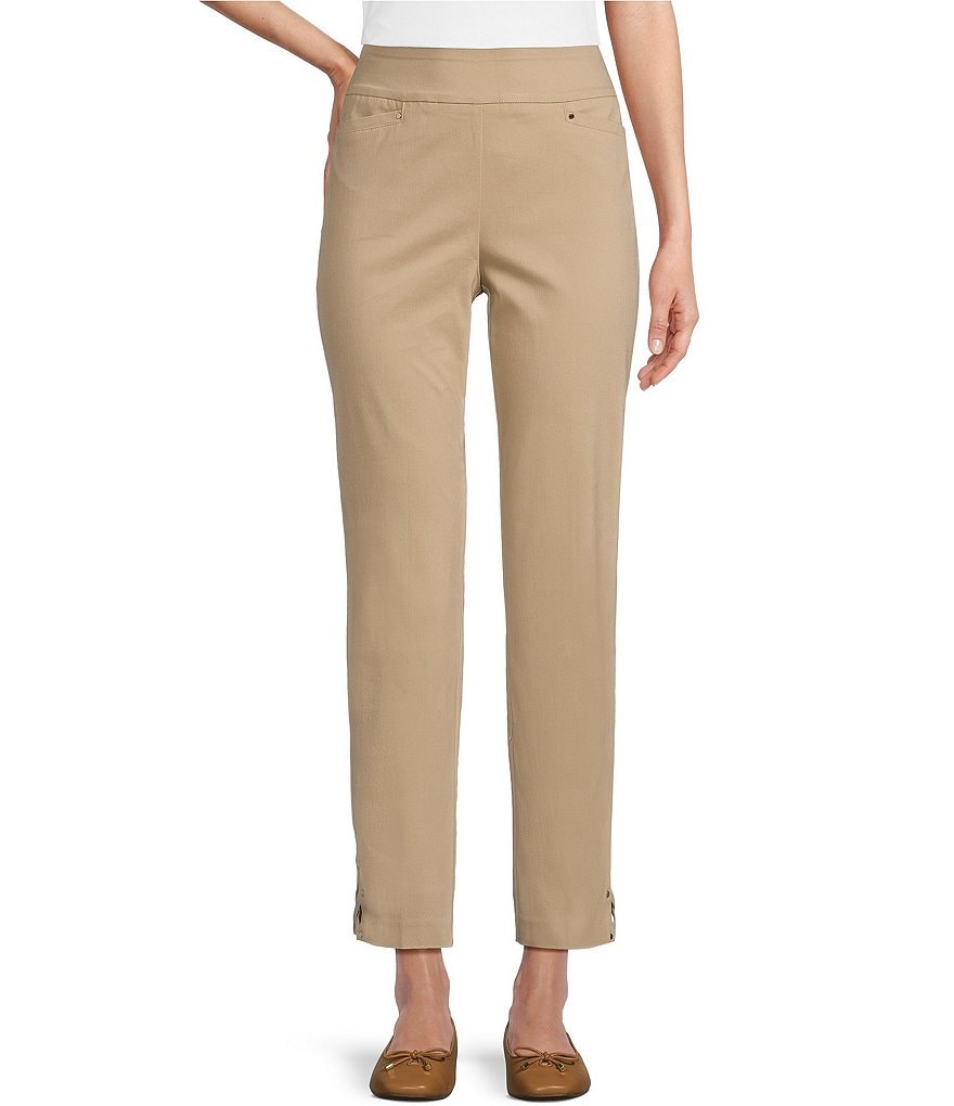 Allison Daley Inset Hem Detail Elastic Waist Tummy Control Pull-On Straight  Leg Cropped Pants