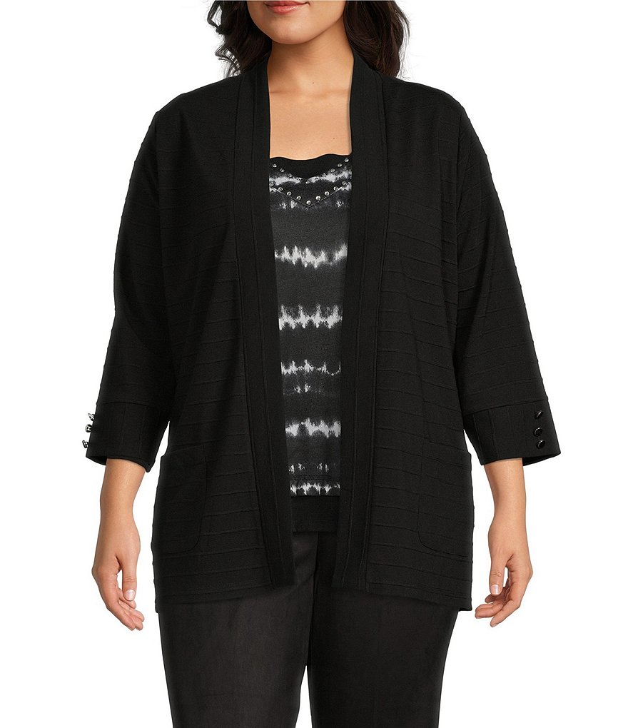 Allison Daley Plus Size 3/4 Sleeve Open Front Patch Pocket Cardigan ...