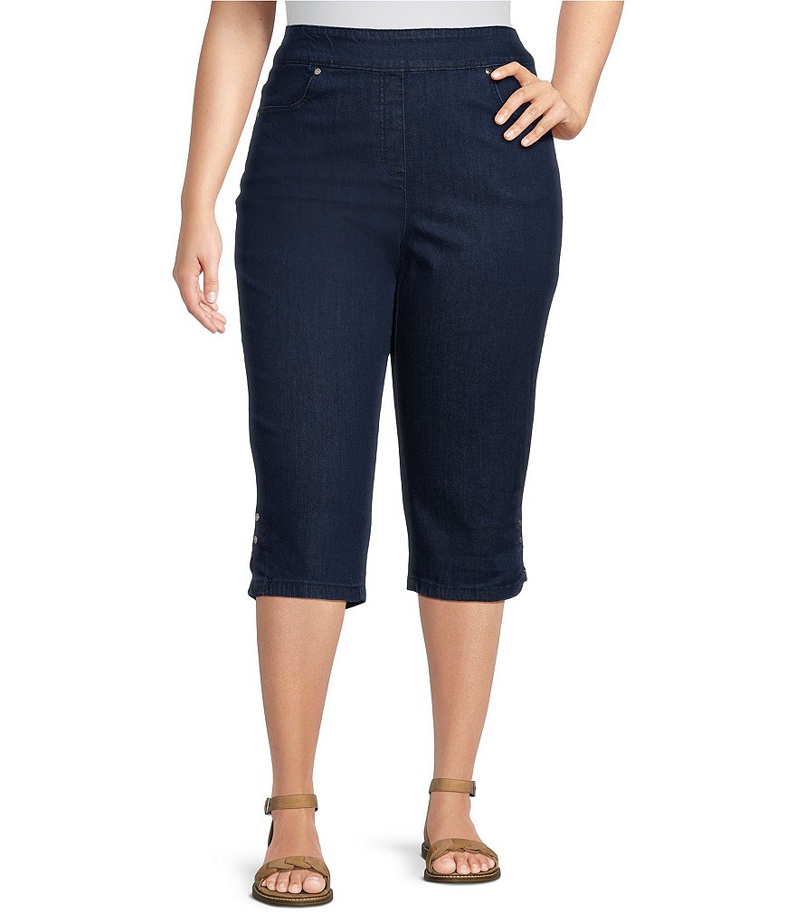 Allison Daley Plus Size Side Slit Pull-On Stretch Denim Skimmer Capri ...