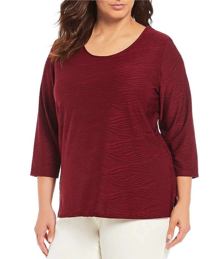 Allison Daley Plus Size Textured 3/4 Sleeve Knit Top | Dillards