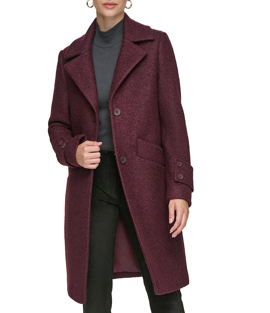 Andrew Marc New online York womens wool coat burgundy/black Removable fox trim Size 10