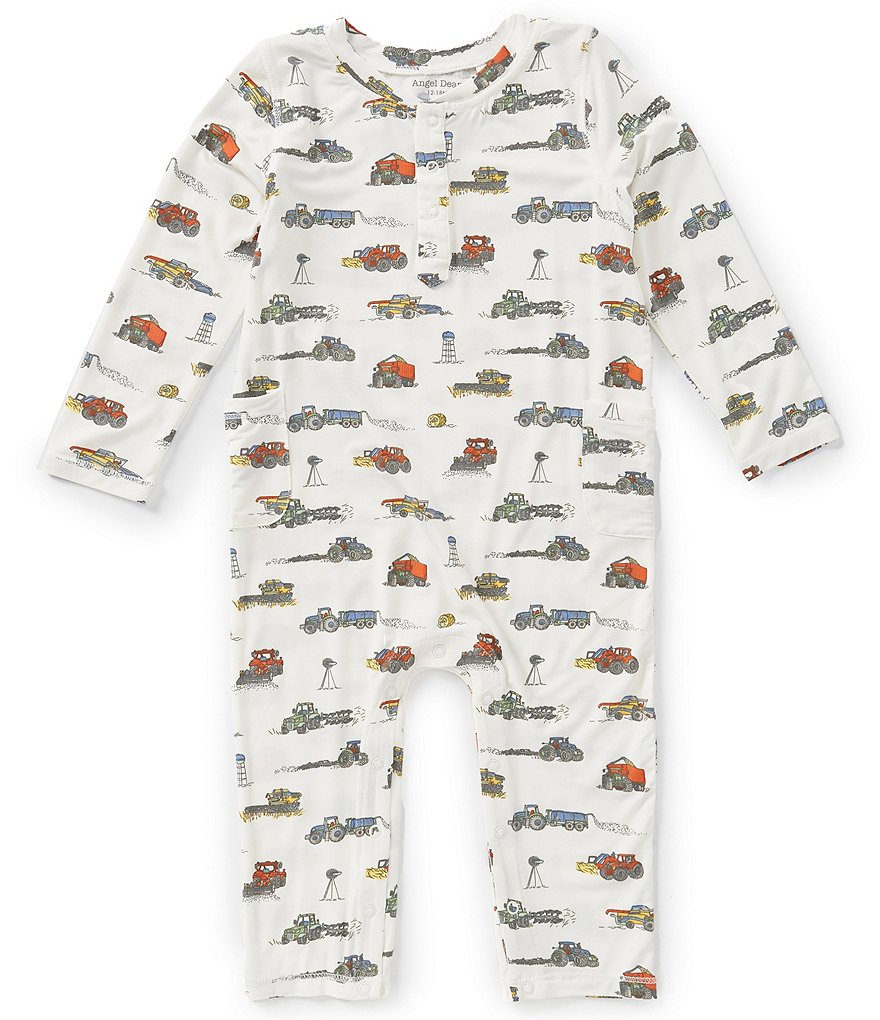 Angel Dear Baby Boys Long Sleeve Farm Machine Romper