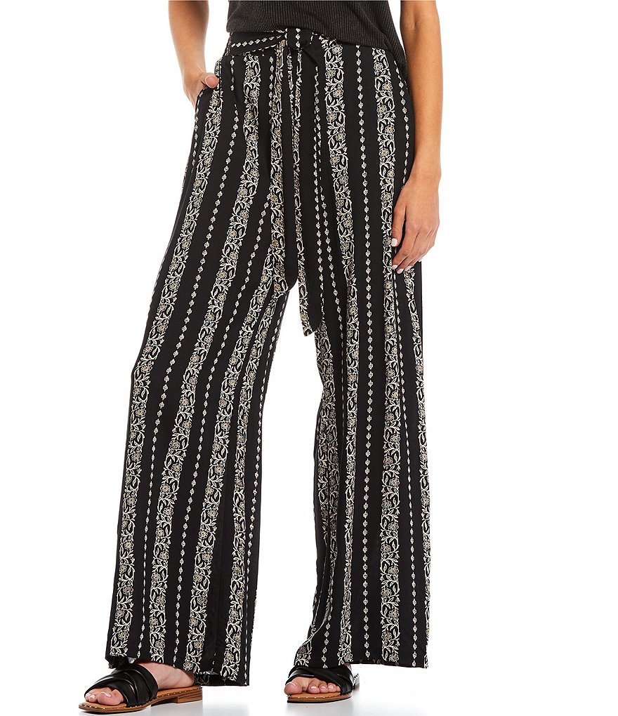 Angie Floral Wide Leg Pant - Women's Pants in Black White