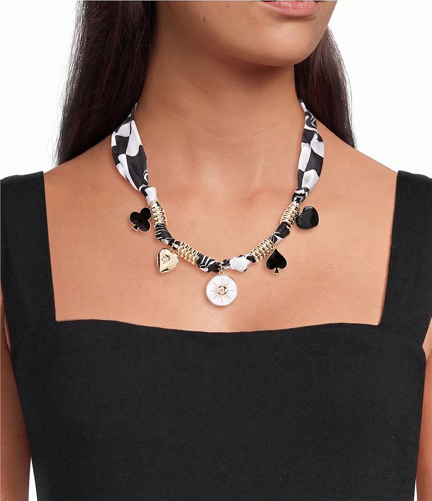 Graphic Fabric Collar Charm Statement Necklace
