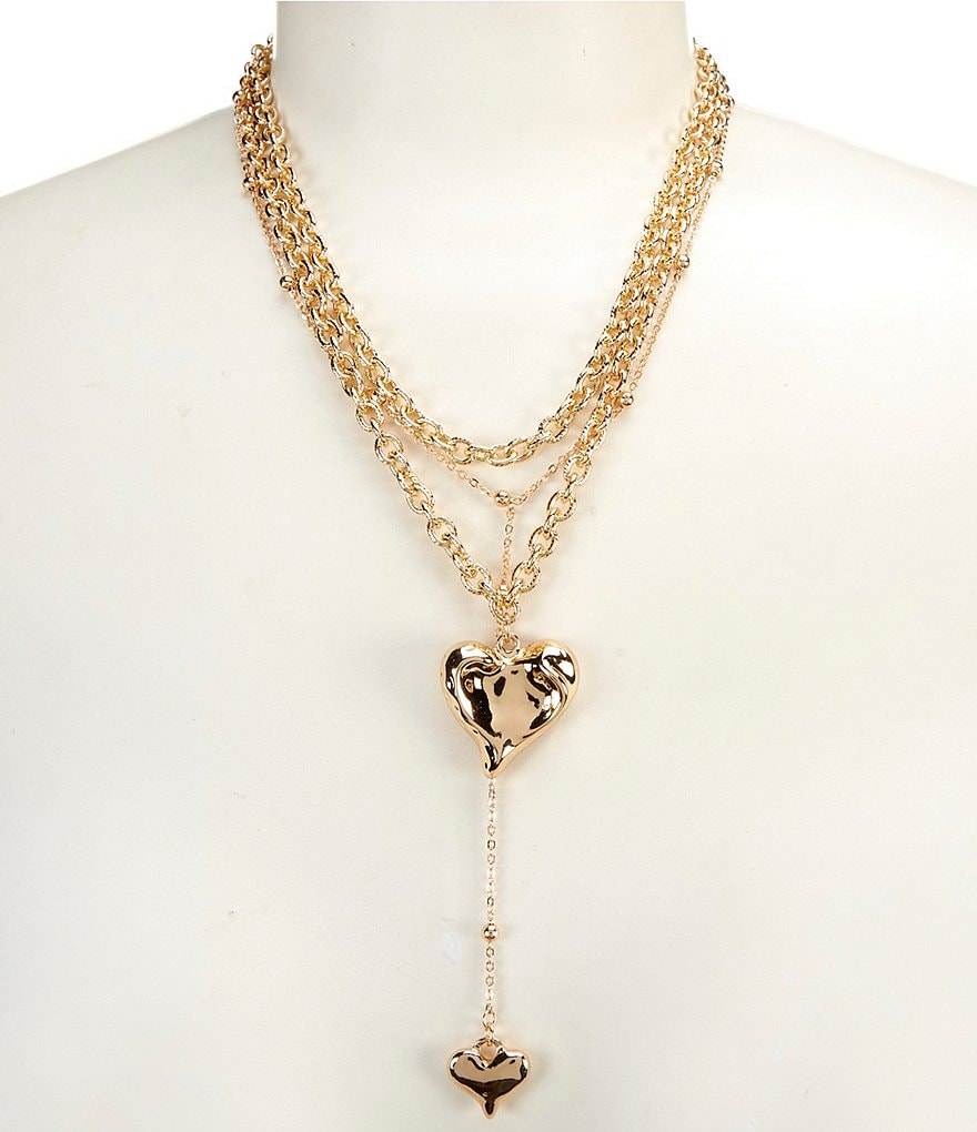 Anna & Ava Heart Charms Short Multi Strand Necklace