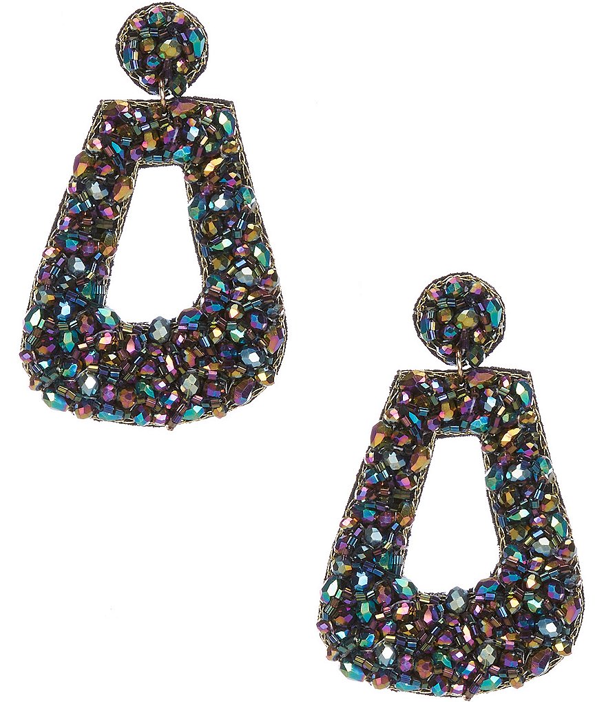 Anna Ava Iridescent Crystal Beaded Geometric Drop Statement Earrings