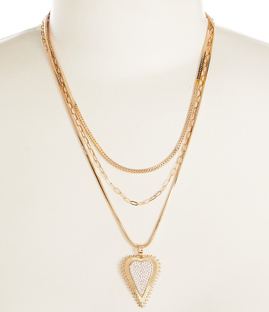 Anna & Ava Long Multi Strand Necklace with Heart Pendant
