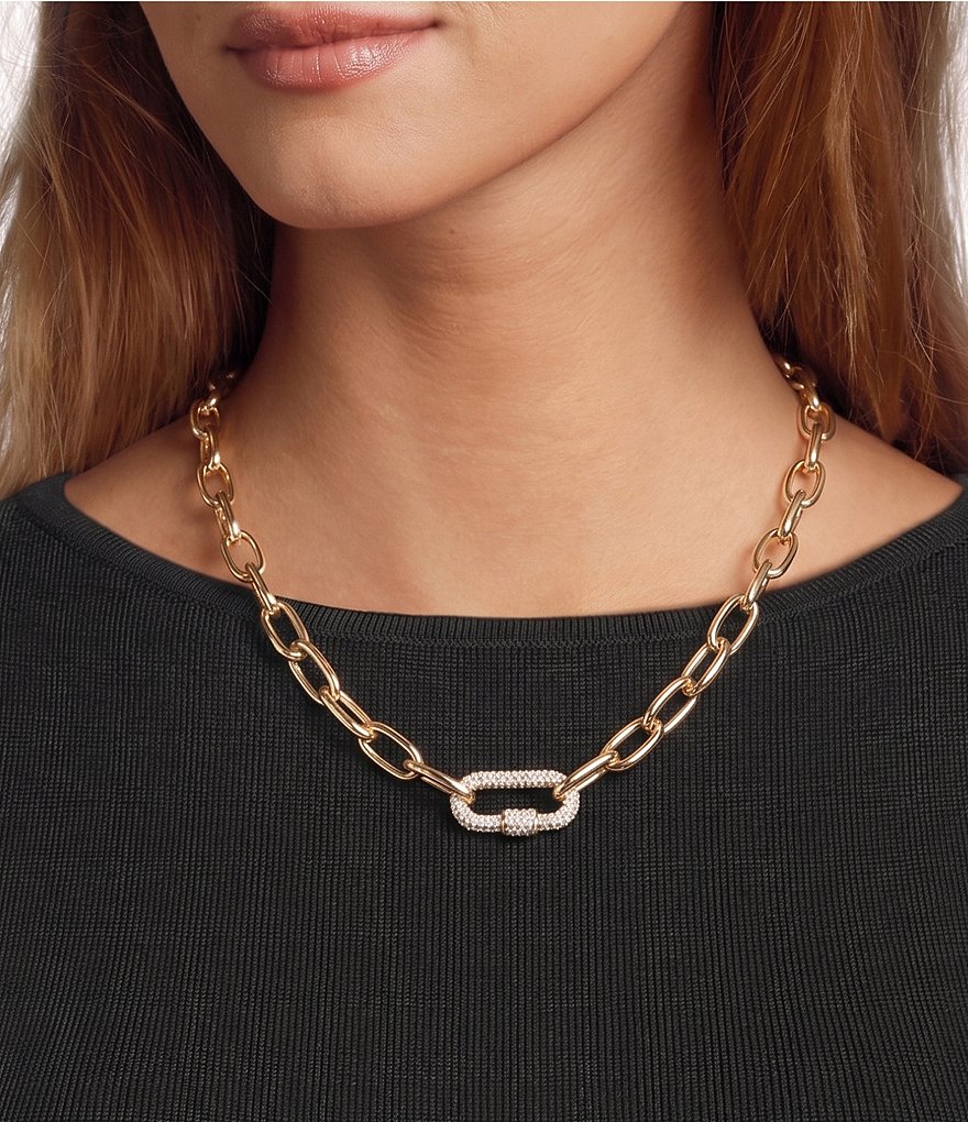 Pave Crystal Link Paperclip Chain Necklace