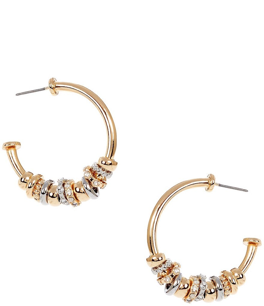 Rondelle Two Tone Charm Hoop Earrings