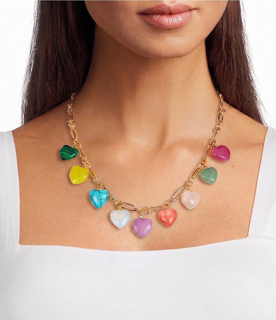 Semi-Precious Heart Statement Necklace