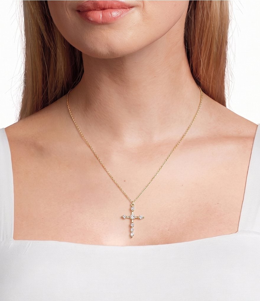 Waterproof Cubic Zirconia Stone Cross Short Pendant Necklace