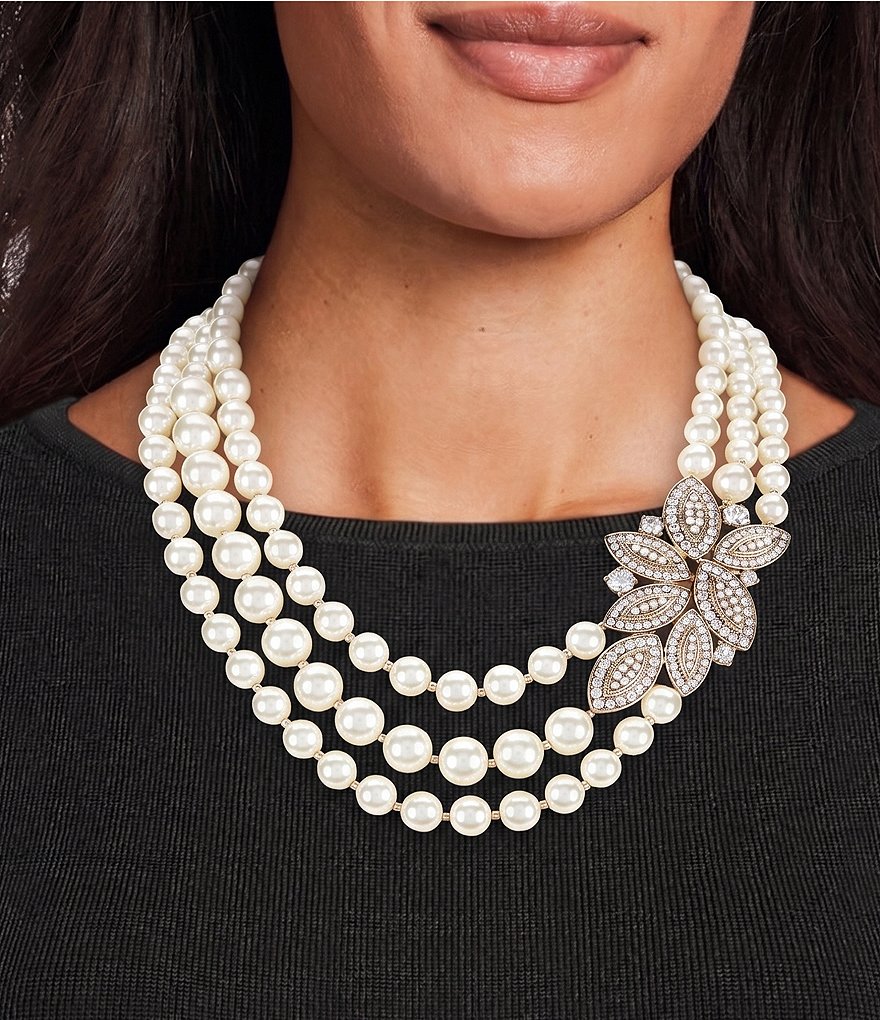 Anne Klein Blanc Crystal and Pearl Statement Necklace
