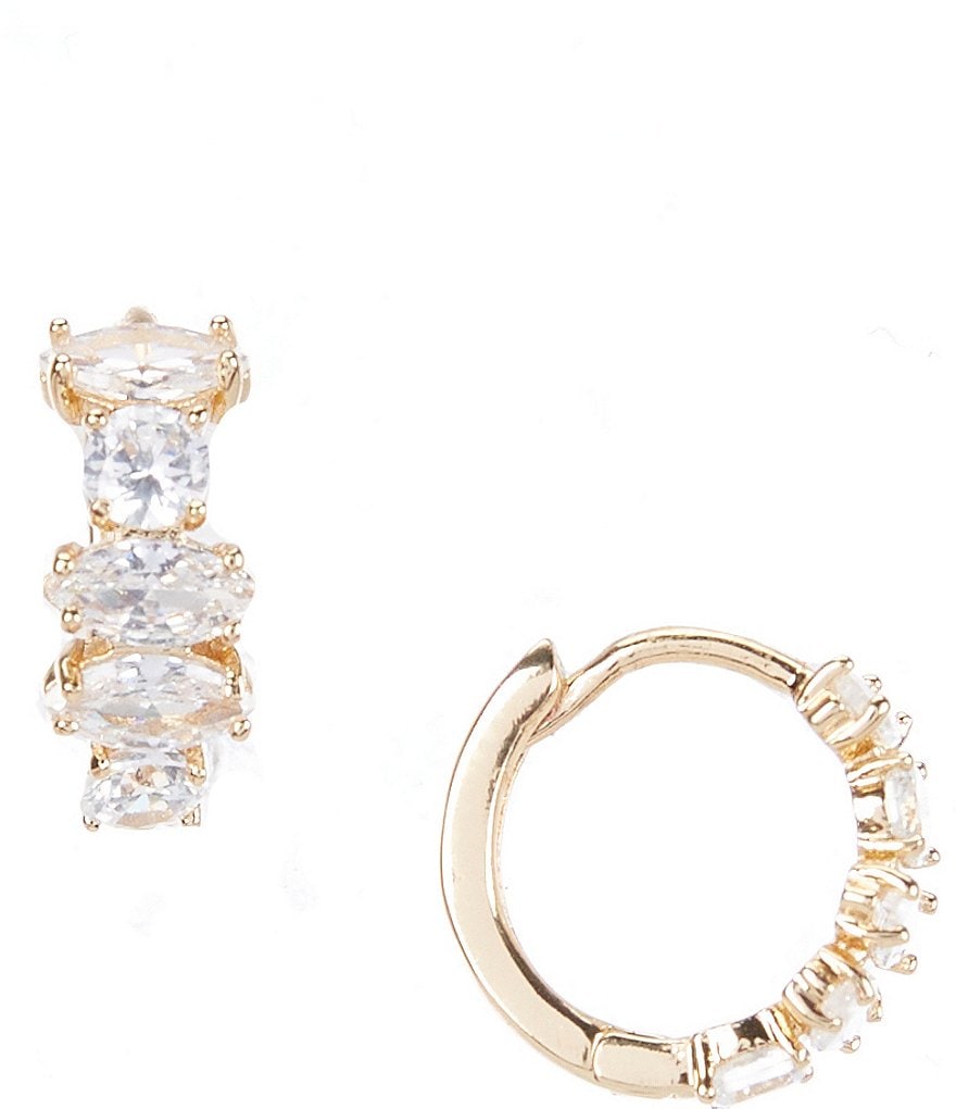 Stone hoop earrings, Pavé, Small, White, Rose gold-tone plated | Swarovski