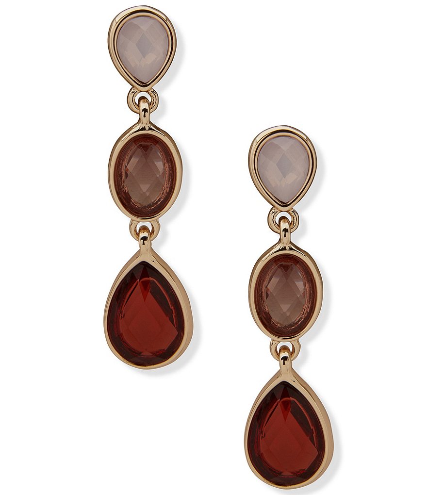 Anne Klein Gold Tone Berry Stone Faceted Linear Earrings