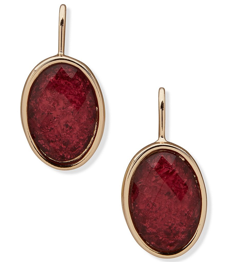 Anne Klein Gold Tone Light Burgundy Stone Drop Earrings