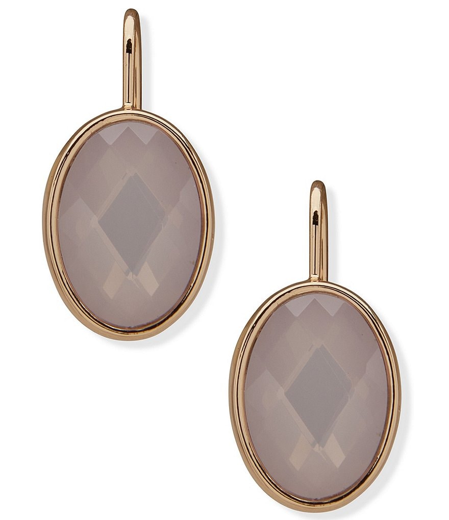 Anne Klein Gold Tone Rose Opal Stone Drop Earrings