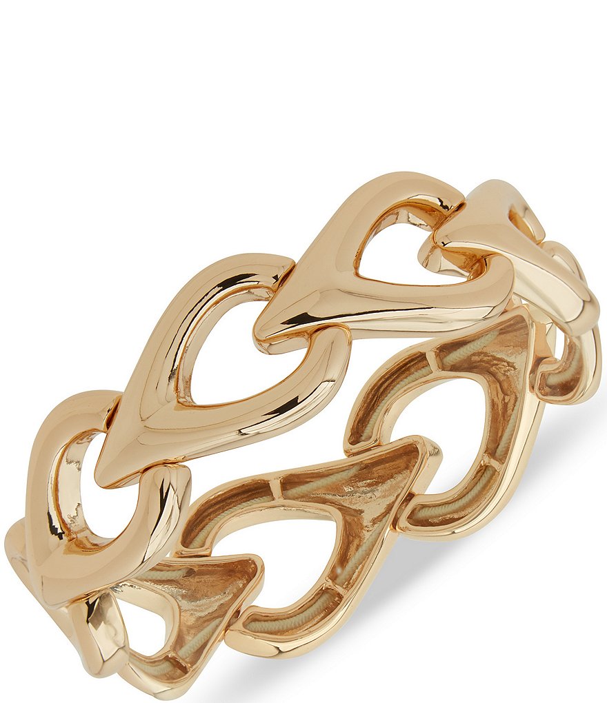 Anne Klein Gold Tone Rounded Teardrop Linked Stretch Bracelet