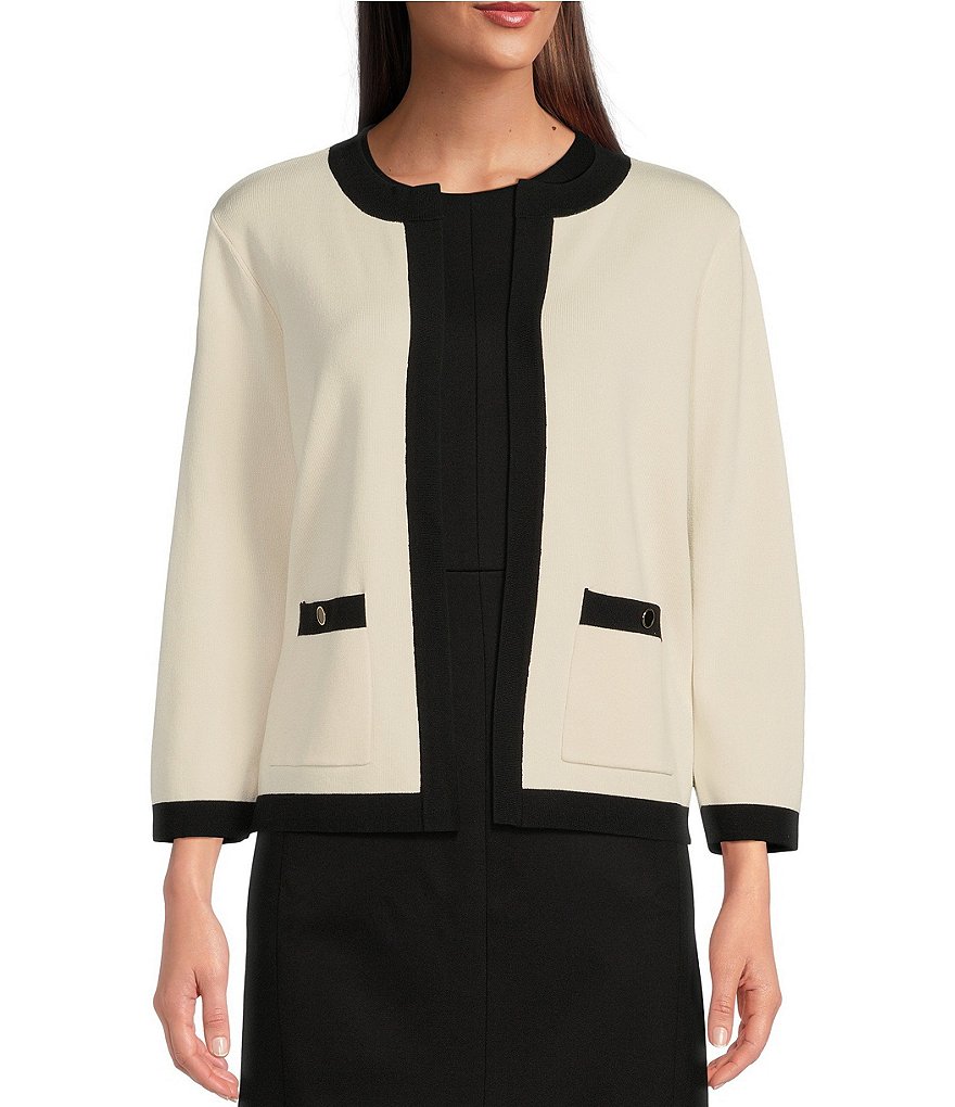 Anne Klein Long Sleeve Open Front Color Blocked Cardigan Dillard s