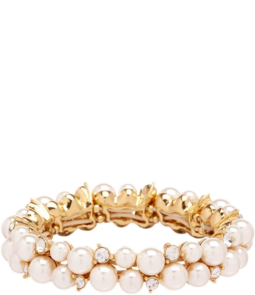 Gold Pearl Slide Stretch Charm Bangle Bracelet – Sterling Knot